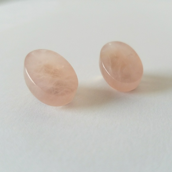 VTG Rose Quartz Stone Pink Stud Clip On Earrings - Picture 3 of 6